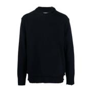 Blå Crew-neck Sweater med Albue Patches