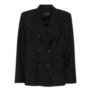 Sort Pinstriped Blazer Dobbelt-Breasted Jakke