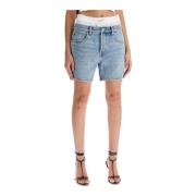 Denim bokser shorts med mærkede detaljer