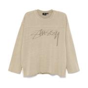 Beige Logo Print Crew Neck Sweater