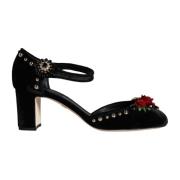 Sort Velvet Rose Ankelrem Pumps