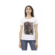 Stilfuldt hvidt bomuldsblandings-T-shirt med frontprint