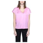 Pink V-Neck Bluse Forår/Sommer