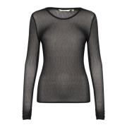 Mesh Langærmet T-Shirt Top Sort