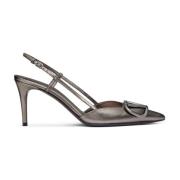 Metallic Grå Slingback Hæle