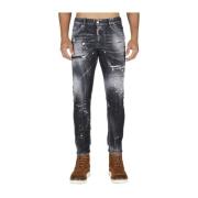 Skater Sort Slidt Maling Splatter Jeans