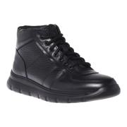 Trainers in black leather and tumbled leather