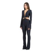 Sort Elegant Figursyet Jumpsuit med Juvel Detalje