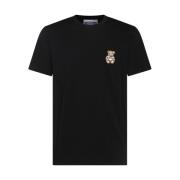 Sort Bomulds T-shirt med Logo Patch