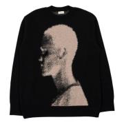 Face Jacquard Crewneck Sweater i Sort