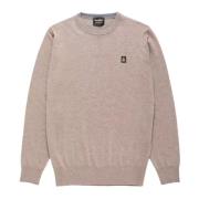 Beige Uld Pullover med Front Logo