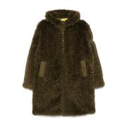 Grøn Faux Shearling Panelled Frakke