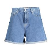 Blå Denim Shorts med Vasket Effekt