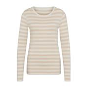 Stribet Rund Hals T-shirt Beige