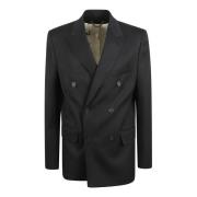 Sort Dobbeltradet Blazer Uld Gabardine