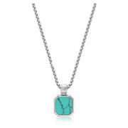 Silver Necklace with Square Turquoise Pendant