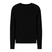 Sort Ribstrikket Crewneck Sweater