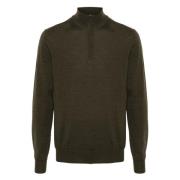 Grøn Uld Kvart Zip Sweater