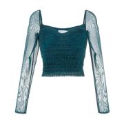 Elegant Grøn Mesh Bluse