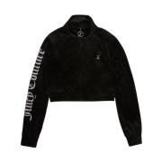 Sort Velour Cropped Track Jacket