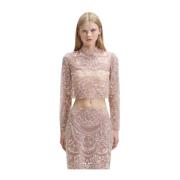 Sølv Paillet Paisley Mesh Top