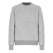 Grå Cashmere Crewneck Sweater med Mønster