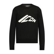 Sort Strikket Crew Neck Sweater