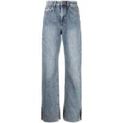 Blå Straight Jeans med Split Hem