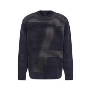 Stribet rund hals sweater med print