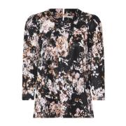 Multifarvet 3/4 Ærmer Bluse med Flora Print