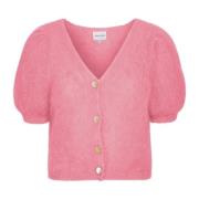 Pink V-Neck Mohair Cardigan