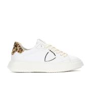 Hvide Læder Leopard Print Temple Sneakers