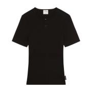 Sort Logo-Broderet Ribbet T-Shirt