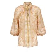 Orange Paisley Bluse med høj hals