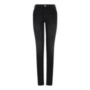 Sort Slim Fit Denim Jeans med Broderet Logo