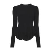 Ribstrikket Peplum Sweater i Sort