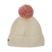 Hvid Beanie med Pompom og Logo