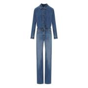 Blå Denim Jumpsuit med Sølvknapper