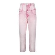 Pink Denim Flared Jeans Patchwork