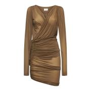 Hazelnut Semi-Sheer Wrap Mini Kjole