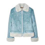 Kort faux shearling jakke med lynlås