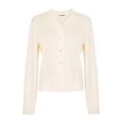 Beige Uld Silke Blandet Cardigan