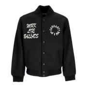 Sort Varsity Bomber Jakke Stof