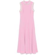 Pink Pearl-Trim Midi Kjole