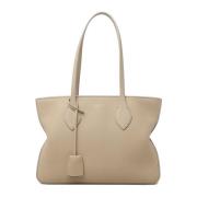 Beige Tote Taske med Foldede Sider