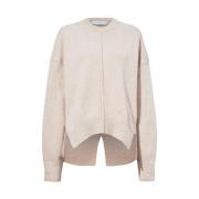 Beige Uldblanding Med Ståkrave Sweater