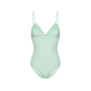 Grøn Velour Blend Bodysuit med V-hals