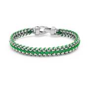 Men's Green Woven 8mm Box Chain Bracelet in Silver