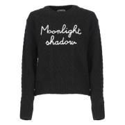 Sort uldblandingsrundhals sweater