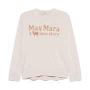 Beige Sweater med Jacquard Logo Motif